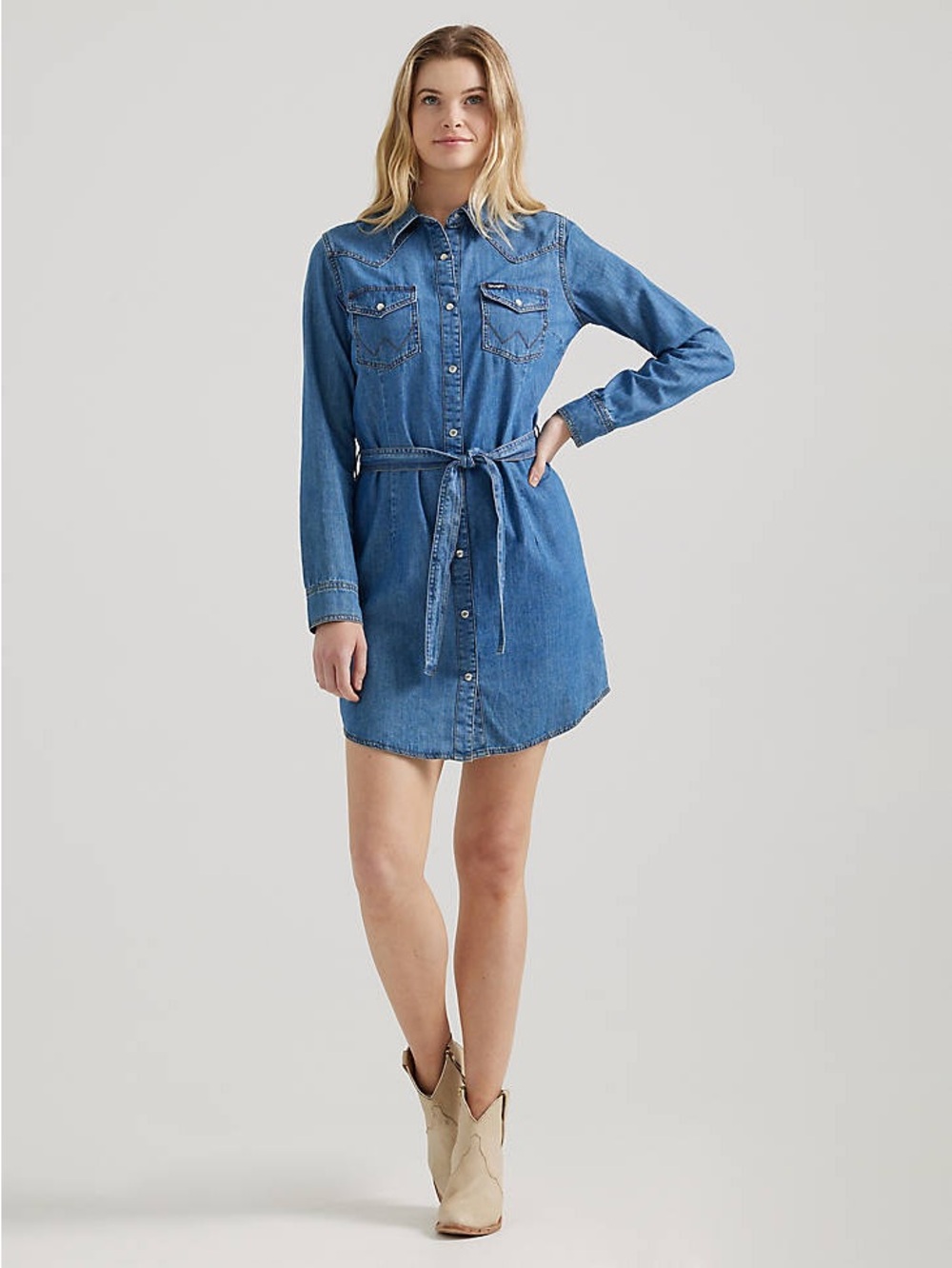 WRANGLER CLASSIC WESTERN SNAP DENIM DRESS Women’s Size Small Coastal Cowgirl